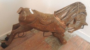 lot 198 image: ANTIQUE Wooden carousel horse needs TLC 22 x 43