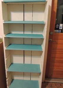 lot 203 image: white and green 5 shelf case 60x23