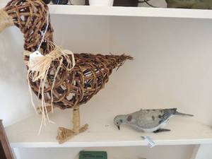 lot 213 image: metal duck covered in wicker and yarn plus small dove clip