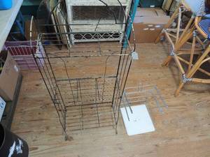 lot 254 image: Black metal shelf with 3 shelves 47x18 and small plastic grocery bag holder