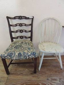 lot 257 image: White kitchen chair ,   Brown vintage side chair