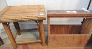 lot 268 image: wicker bamboo stool 11 x 12    wooden tool box