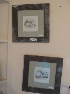 lot 269 image: two 13x13 wooden frame barn art by Christy laney
