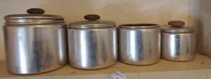 lot 282 image: VINTAGE ALUMINUM CANISTERS SET - ALL LIDS WITH THEM