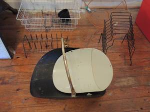 lot 299 image: Lot of baskets fire wood holder orange metal magazine basket