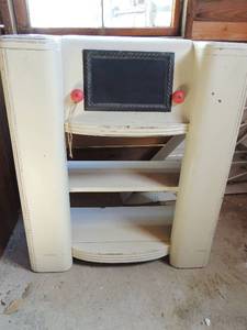 lot 304 image: Antique radio cabinet made into shelving unit 38x29x13