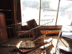 lot 309 image: 2 metal baskets, live animal trap and concrete tools