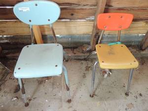 lot 312 image: 2 childs school chairs one blue and one yellow