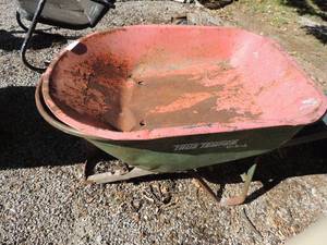 lot 336 image: Wheelbarrow needs wheel,  extra bucket for wheelbarrow