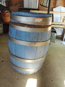 lot 340 image: Blue wooden whisky barrel