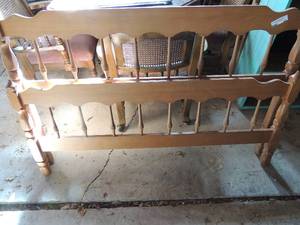 lot 345 image: Light brown full size head an footboard no rails