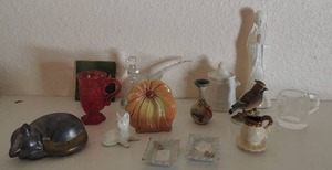 lot 371 image: Misc.-glass pheasant porcelain cat 2 small Japan ashtrays small greeb plate and more