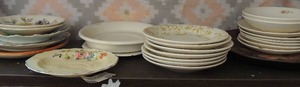 lot 372 image: 7 Sheffield saucers bucket plates 2 wheat saucers WS George floral, Johnson Bros plates  and more