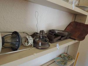 lot 383 image: wooden brown chip bowl letter holder for hanging plus other pieces