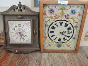 lot 438 image: 2 vintage clocks, dark brown is 17x12 light brown is 17x13