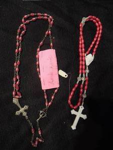 lot 544 image: Pink plastic rosary plus stunning dark pink vintage beaded rosary
