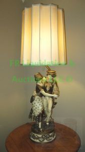 lot 3 image: Vintage Gaudez collection francaise metal sculpted figural lamp with hand sewn shade by Diane