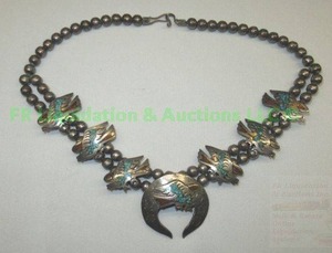 lot 138 image: Sterling south western style necklace with precious stone inlay