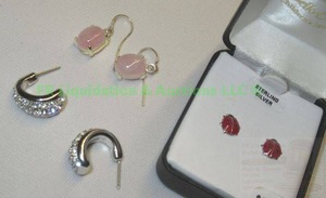 lot 132 image: Swarovski crystal earrings, .925 & pink stone earrings & Sterling ladybug earrings