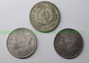 lot 294 image: Silver morgan dollars 1921 & 1891 and Silver Mexican cinco pesos