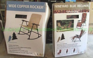 lot 340 image: Camping Comforts wide copper rocker and vineyard blue recliner, both unused in original boxes