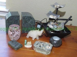 lot 63 image: Soapstone items including book ends, figurines plus