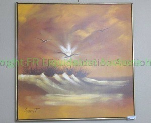 lot 48 image: Garret beach scene print on canvas 37 x 37