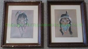 lot 34 image: Vintage Native American children prints framed 13 x 16