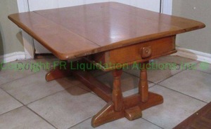 lot 32 image: Vintage drop leaf coffee table with drawer solid red maple