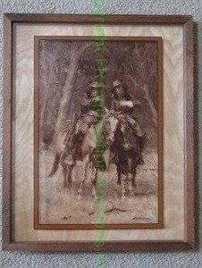 lot 7 image: Lucid Lines art Frederic Remington framed print on glass 17 x 21
