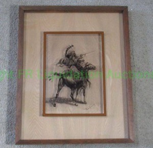 lot 44 image: Lucid Lines art Frederic Remington framed print on glass 17 x 21