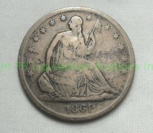 lot 2 image: Antique Silver 1861 S (San Francisco mint) Seated Liberty Half Dollar