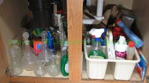 lot 101 image: Glass decantors and cleaning supplies