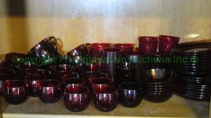 lot 147 image: Ruby red cranberry glass ware as shown