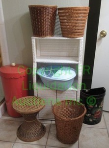 lot 235 image: Wicker linen cabinet and more as shown
