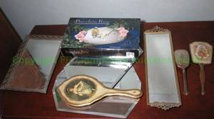 lot 215 image: Porcelain Rose luxury vanity tray and more as shown