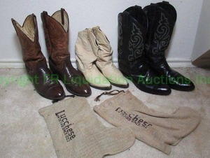 lot 226 image: Justin & Mason Mens and womens cowboy boots plus boot storage covers