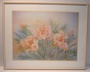 lot 445 image: Framed Print of Peach-colored Flowers