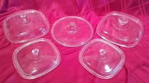 lot 567 image: 5 Glass Pyrex Baking Dish Lids