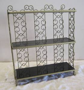 lot 614 image: Gold metal frame with black glass shelves