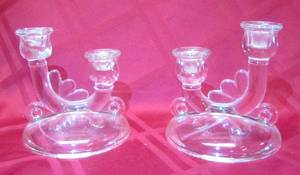 lot 667 image: 2 Clear Glass Double Candlesticks