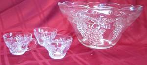 lot 671 image: Grape Pattern Punch Bowl &amp Cups