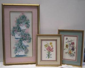 lot 710 image: 3 Pieces of Framed & Matted Floral-themed Wall Art