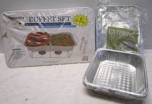 lot 715 image: Disposable Buffet Set & 4 Disposable Aluminum Steam Table Pans w Lids