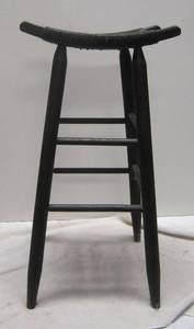 lot 782 image: Black Solid Wood Barstool w Woven Seat