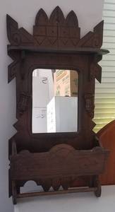 lot 3 image: VINTAGE WALL MIRROR WITH WOODEN FRAMEDISPLAY