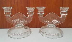 lot 144 image: LOT OF 2 GLASS CANDLESTICK HOLDERS