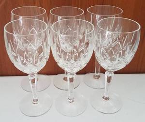 lot 148 image: LOT OF 6 CRYSTAL STEM WINE GLASSES  GOBLETS