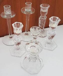 lot 108 image: LOT OF ASSORTED GLASS CANDLESTICK HOLDERS