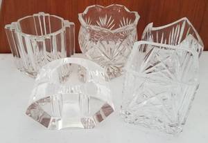 lot 133 image: LOT OF ASSORTED CRYSTAL GLASS CANDLE HOLDERS